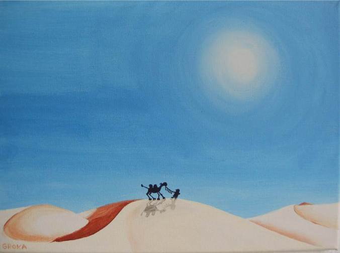 Acrylbild Elisa Groka Cartoon, Kamel, Wüste
